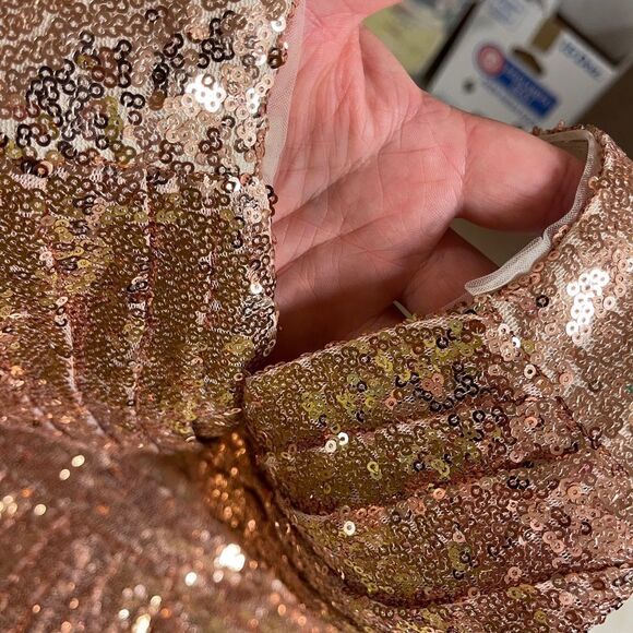 Rose Gold Sequin Formal Cocktail Wedding Dress Large/XL - Picture 8 of 16
